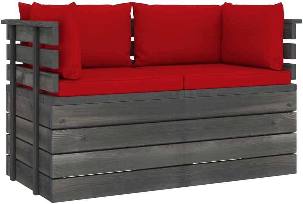 CONJUNTO NÂº1: Sofa de Palets de Madera Maciza Chill Out - Color Negro/Rojo
